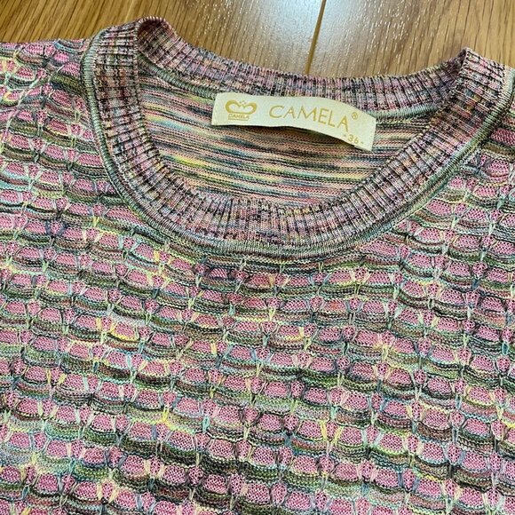 Vintage Mermaid Textured Knit Sweater Tee Purple - Picture 8 of 14